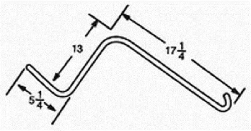 Tonutti LH Wheel Rake Tine 5.25" x 13" x 17.25" Curved End w/ 0.250 Thick Wire