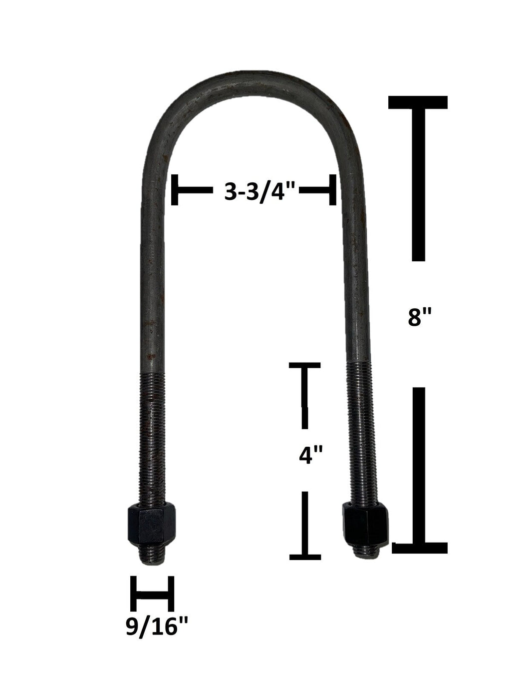 Round U-Bolt 9/16" Thick x 3-3/8" ID x 12" Long w/ Zinc Plated Nuts R253