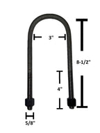 Round U-Bolt 5/8" Thick x 3" ID x 8-1/2" Long w/ Zinc Plated Nuts R266