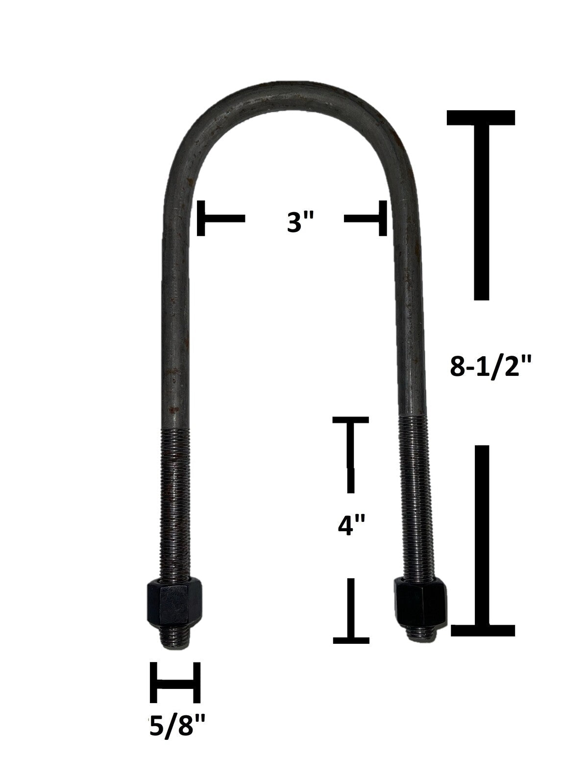 Round U-Bolt 5/8" Thick x 3" ID x 8-1/2" Long w/ Zinc Plated Nuts R266