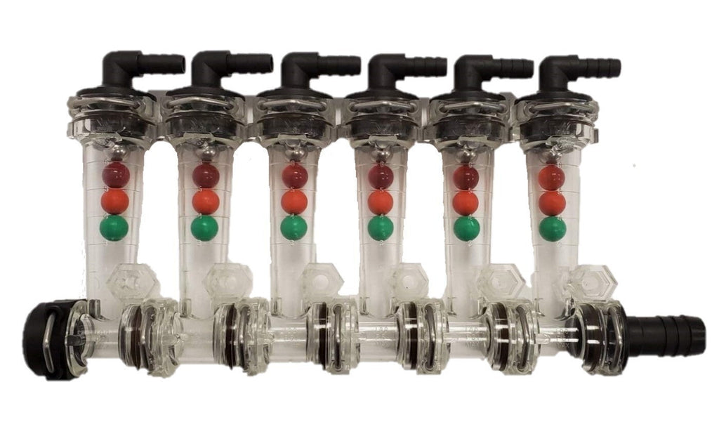 Wilger 6 Column Flow Indicator w/ 3/8" 90° Outlets & 3/4" Straight Inlet 20460-6