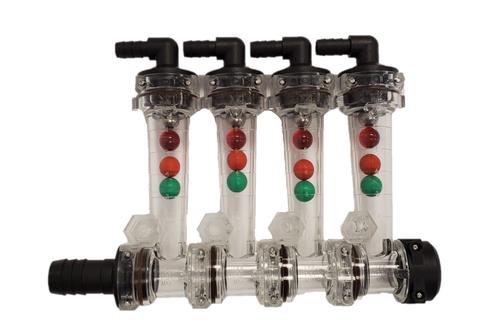Wilger 4 Column Flow Indicator w/ 3/8" 90° Outlets & 3/4" Straight Inlet 20460-4