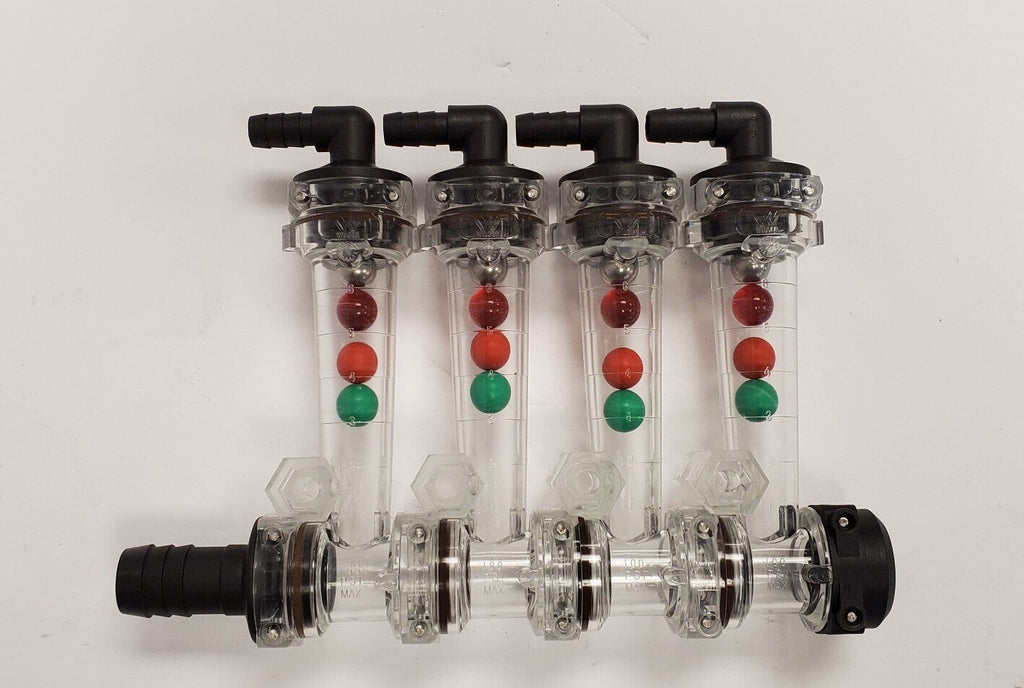 Wilger 4 Column Flow Indicator w/ 3/8" 90° Outlets & 3/4" Straight Inlet 20460-4