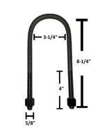Round U-Bolt 5/8" Thick x 3-1/4" ID x 8-1/4" Long w/ Zinc Plated Nuts R270