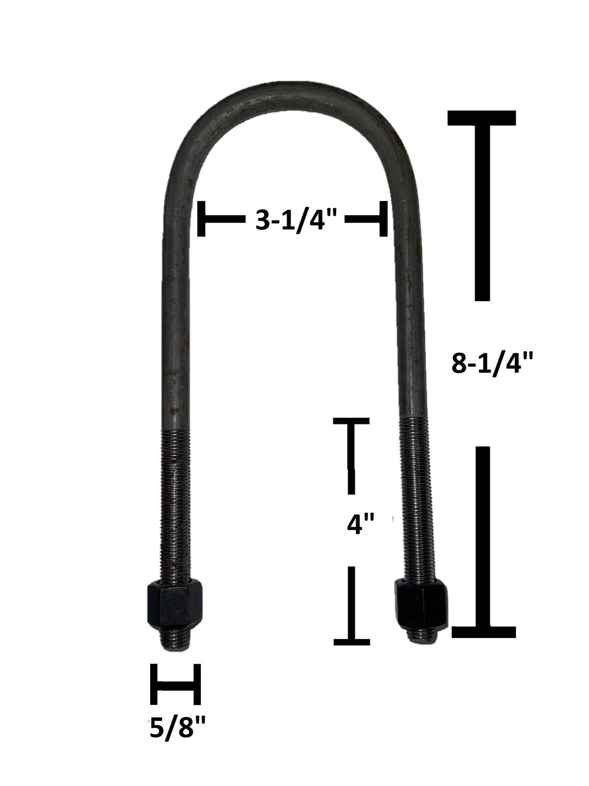 Round U-Bolt 5/8" Thick x 3-1/4" ID x 8-1/4" Long w/ Zinc Plated Nuts R270