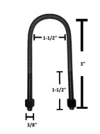 Round U-Bolt 3/8" Thick x 1-1/2" ID x 3" Long w/ Zinc Plated Nuts R205
