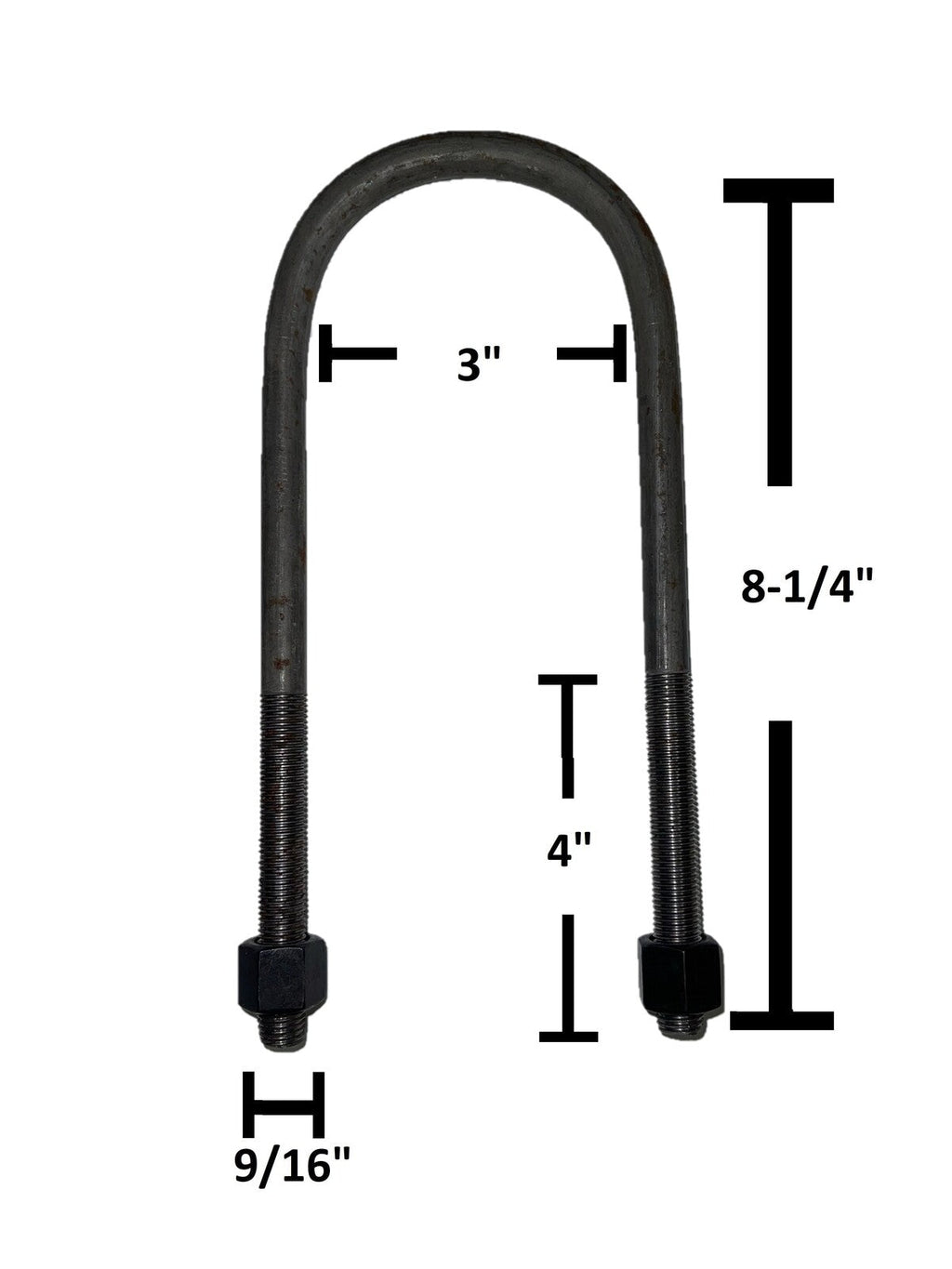 Round U-Bolt 9/16" Thick x 3" ID x 8-1/4" Long w/ Zinc Plated Nuts R246