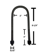 Round U-Bolt 9/16" Thick x 3" ID x 8-1/4" Long w/ Zinc Plated Nuts R246