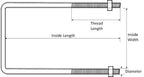 Zinc Plated Square U-Bolt 5/8" Thick x 7" ID x 8-1/2" Long w/ Zinc Plated Nuts