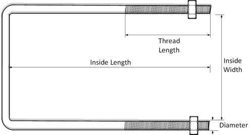 Zinc Plated Square U-Bolt 5/8" Thick x 7" ID x 8-1/2" Long w/ Zinc Plated Nuts