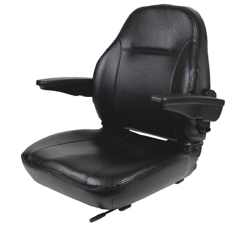 Premium High-Back Black Vinyl Seat w/ Armrests, Lumbar Support & Slide Rails