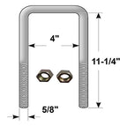 Square U-Bolt 5/8" Thick x 4" ID x 11-1/4" Long w/ Zinc Plated Nuts S178