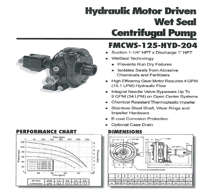 ACE SS Hydraulic Driven Centrifugal Pump w/ Oasis 1.25" Suction x 1" Discharge