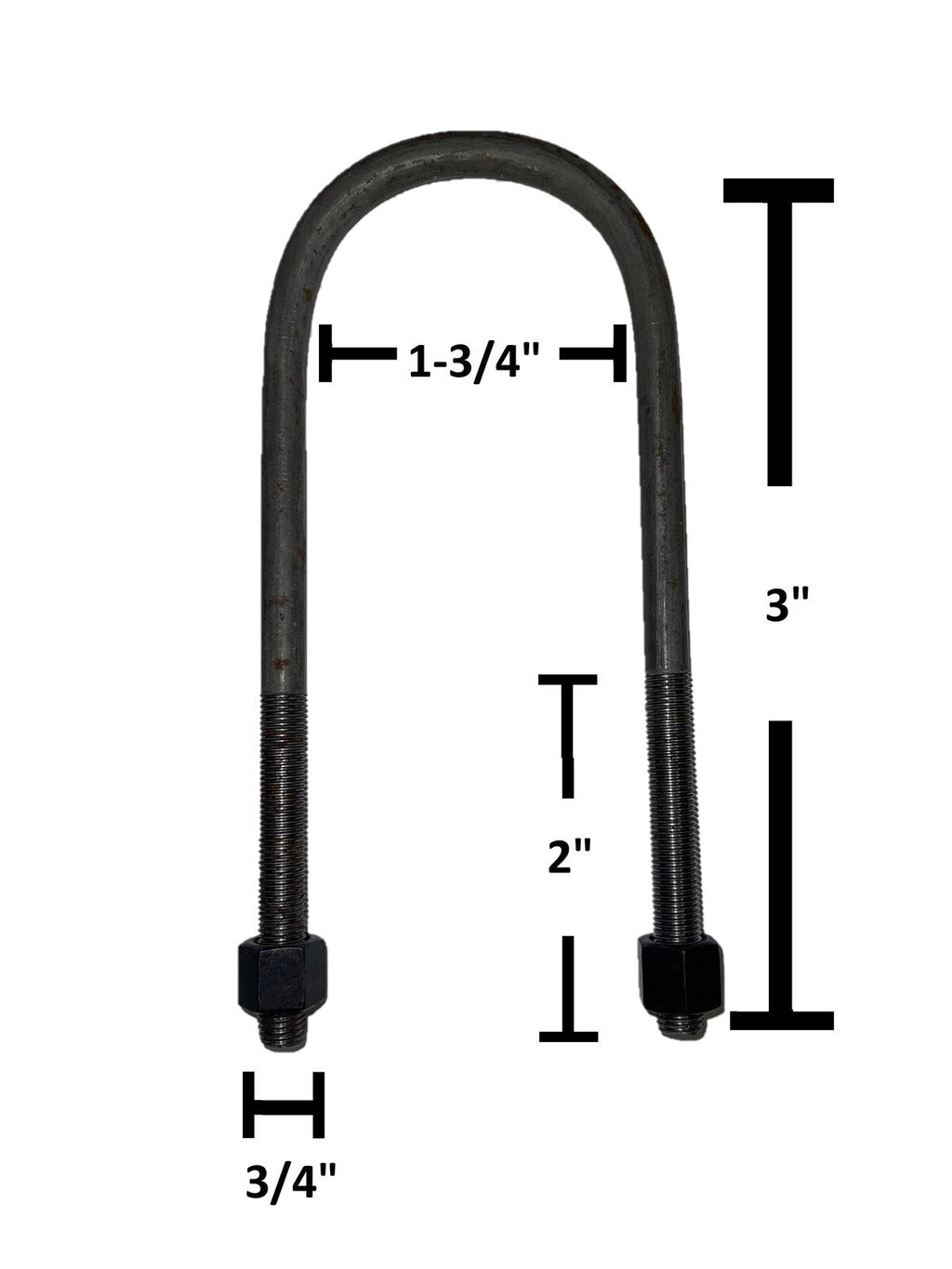 Round U-Bolt 3/4" Thick x 1-3/4" ID x 3" Long w/ Zinc Plated Nuts R208