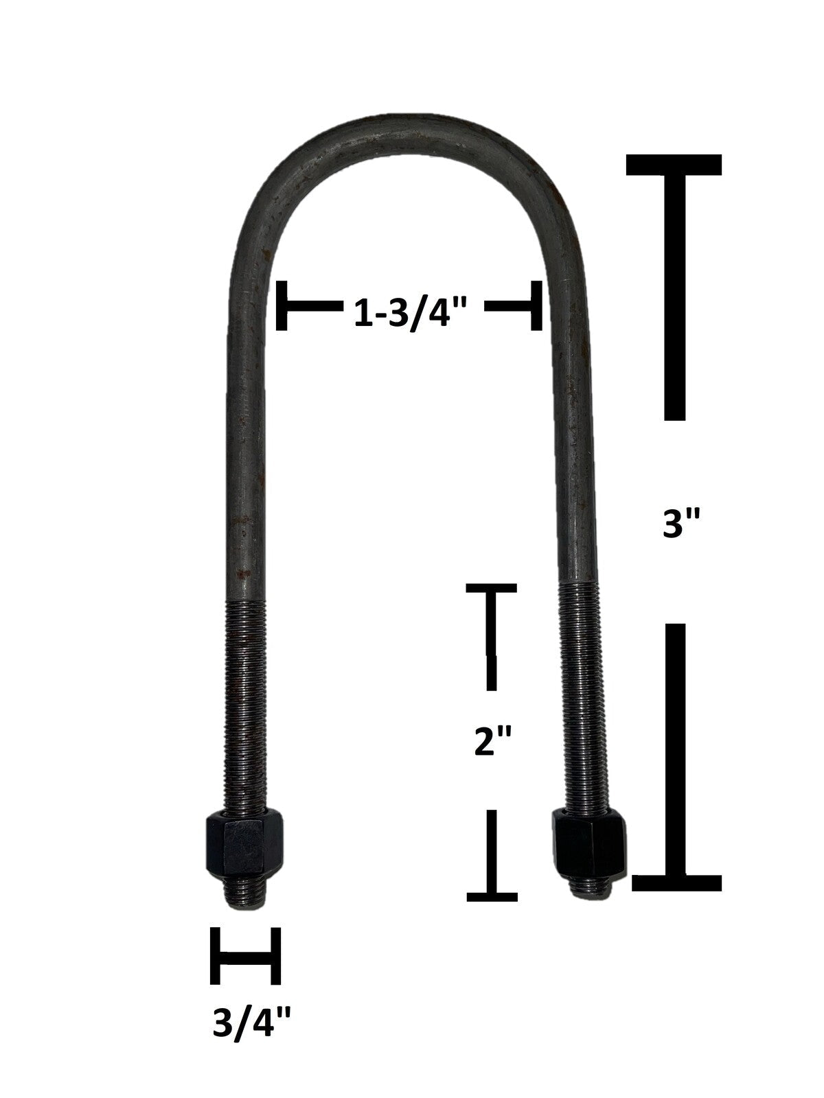 Round U-Bolt 3/4" Thick x 1-3/4" ID x 3" Long w/ Zinc Plated Nuts R208