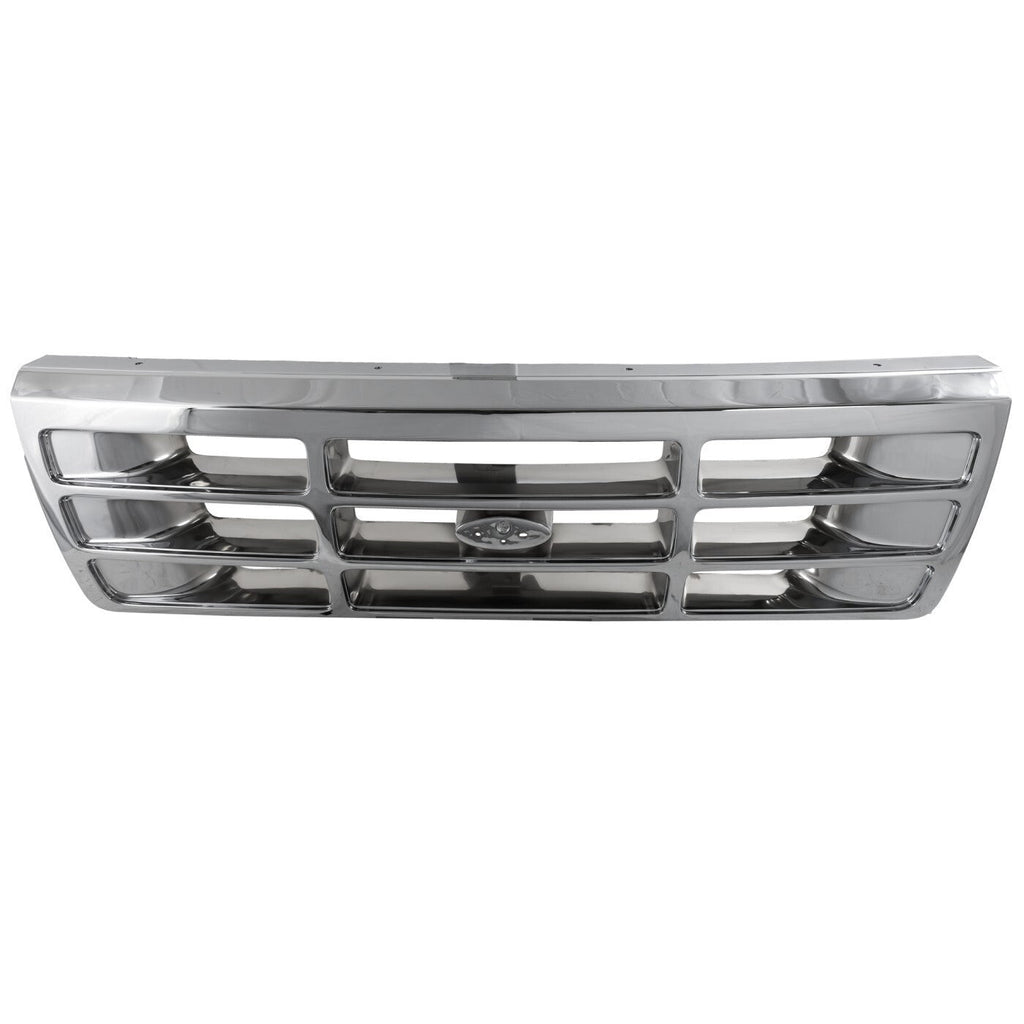 Grille For 1992-1996 Ford F-150 92-97 Ford F-350 Chrome Shell and Gray Insert