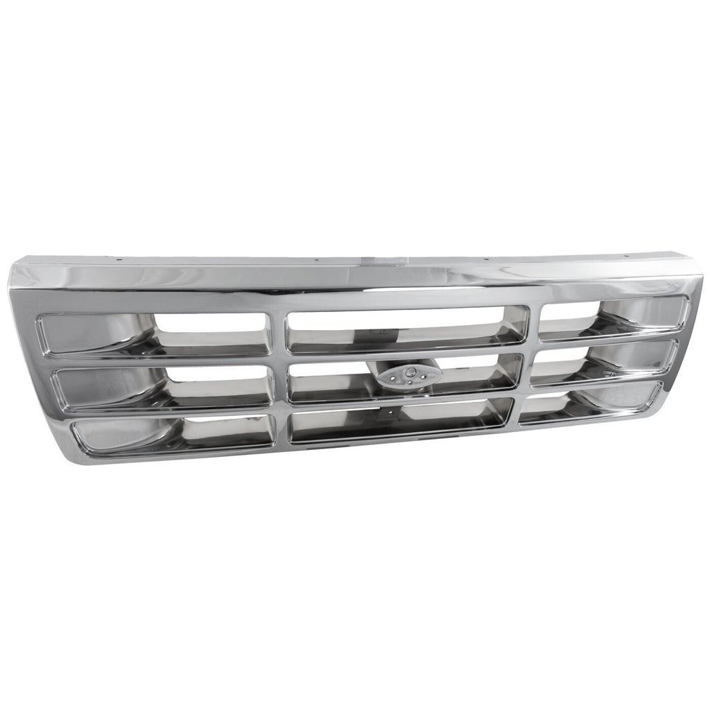 Grille For 1992-1996 Ford F-150 92-97 Ford F-350 Chrome Shell and Gray Insert