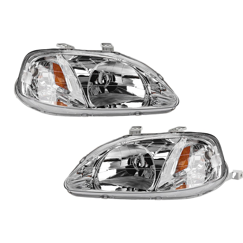 Left and Right Headlights For Honda Civic 1999-2000 Halogen CX DX EX GX HX LX Si