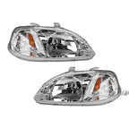 Left and Right Headlights For Honda Civic 1999-2000 Halogen CX DX EX GX HX LX Si