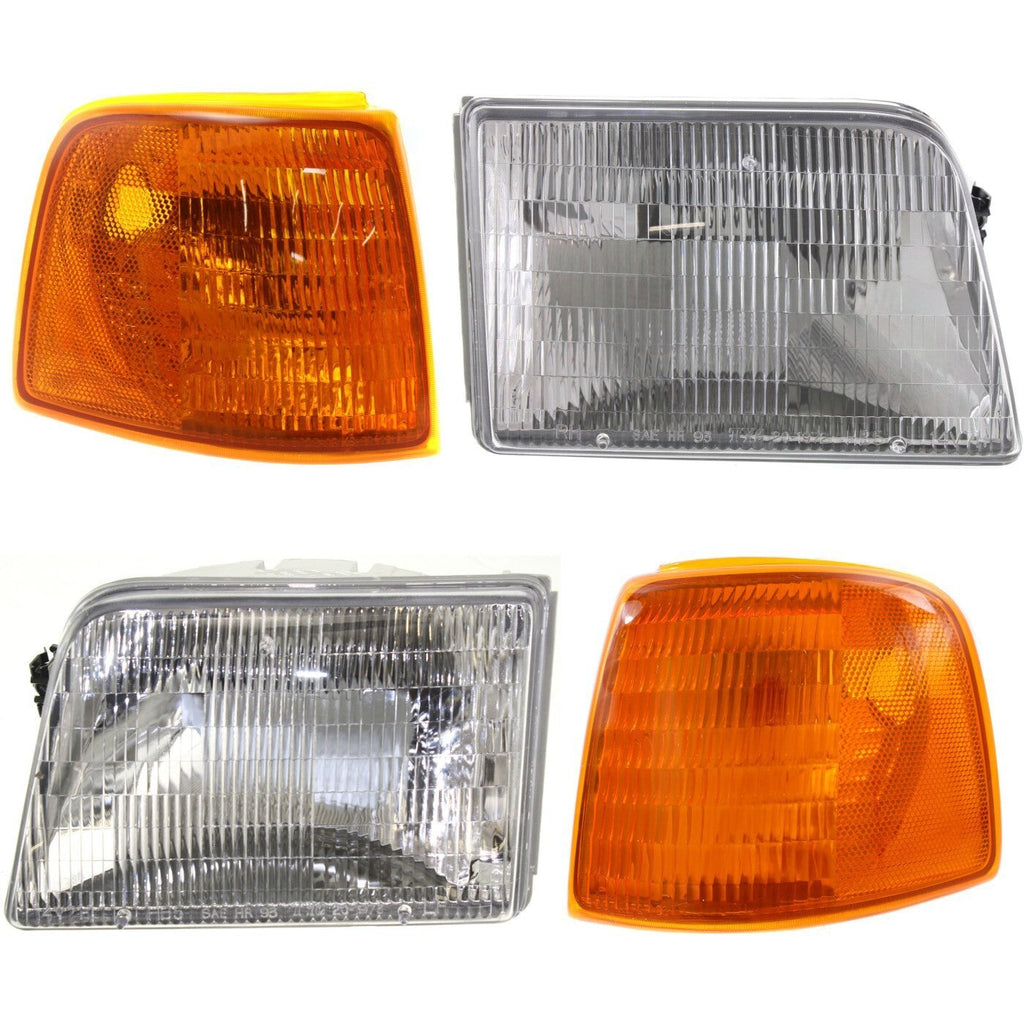 Headlight Headlamp and Corner Parking Light Kit For 1993-97 Ford Ranger LH & RH