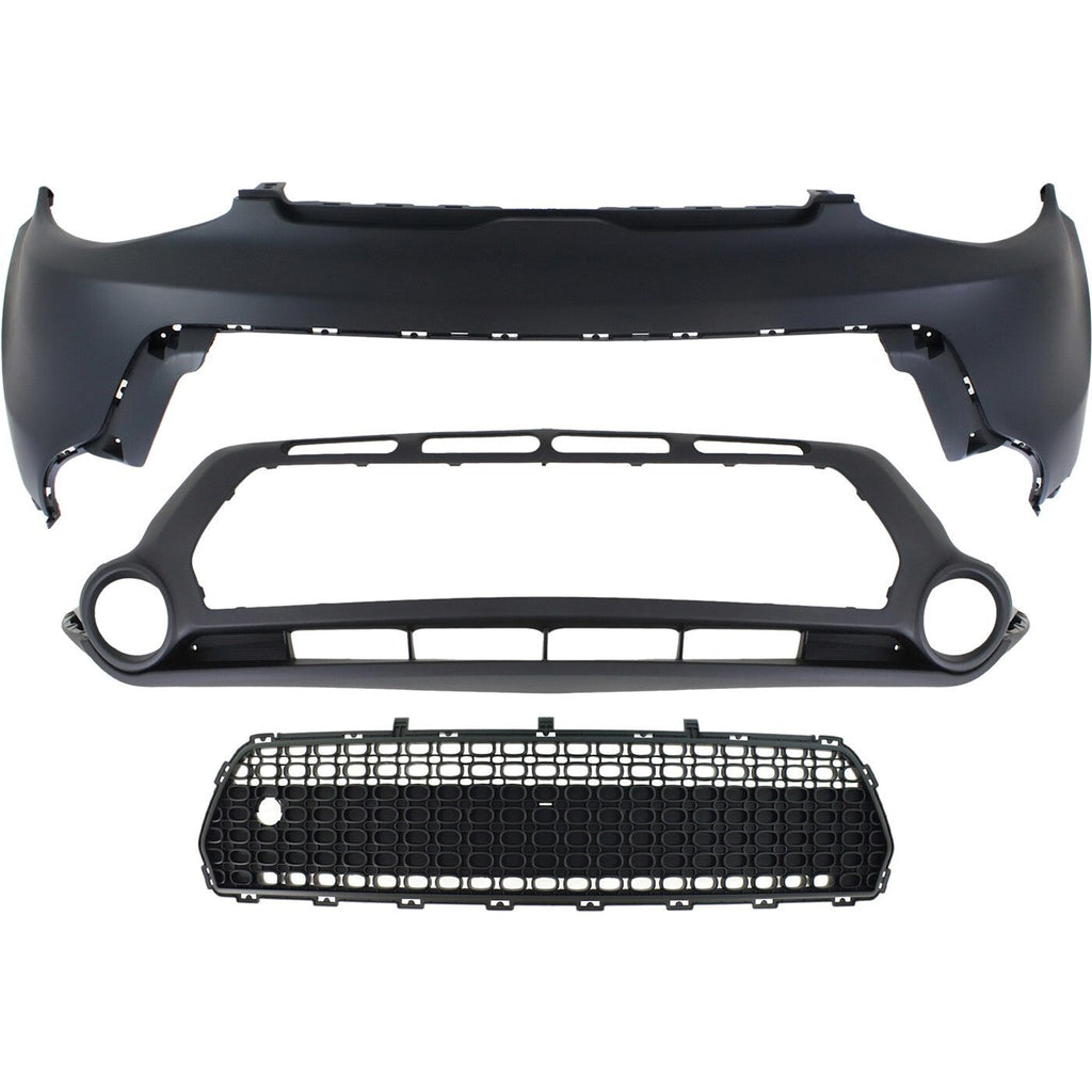 Bumper Cover Kit For 2014-2016 Kia Soul 3 Pcs Fascia Upper and Lower with Grille