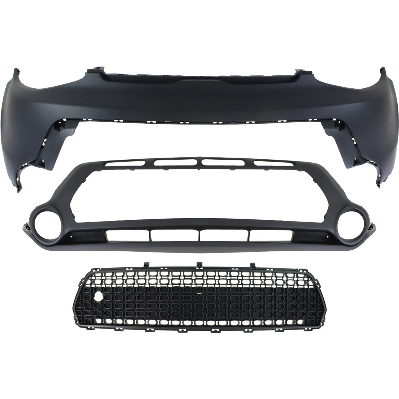 Bumper Cover Kit For 2014-2016 Kia Soul 3 Pcs Fascia Upper and Lower with Grille