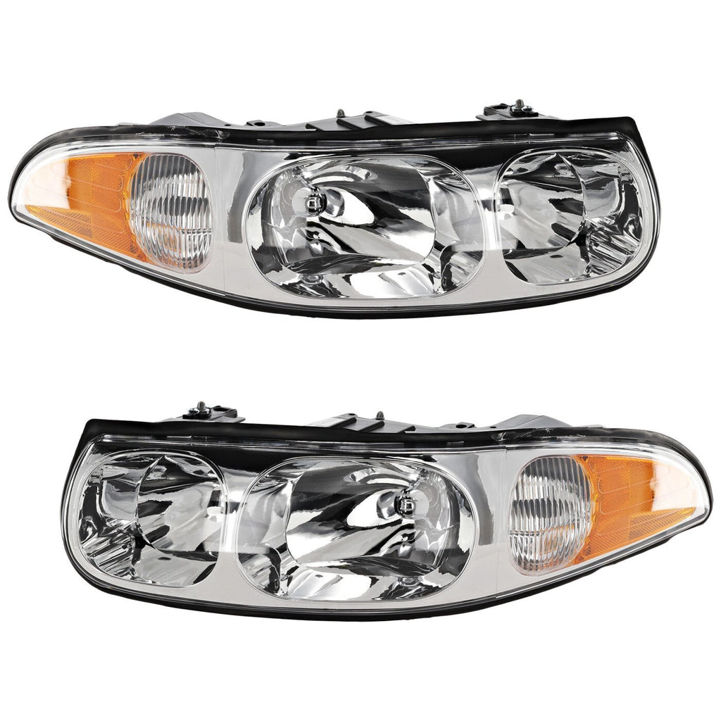 LH & RH Headlight For Buick LeSabre 2000-2005 Halogen w/ Bulbs Smooth High Beam