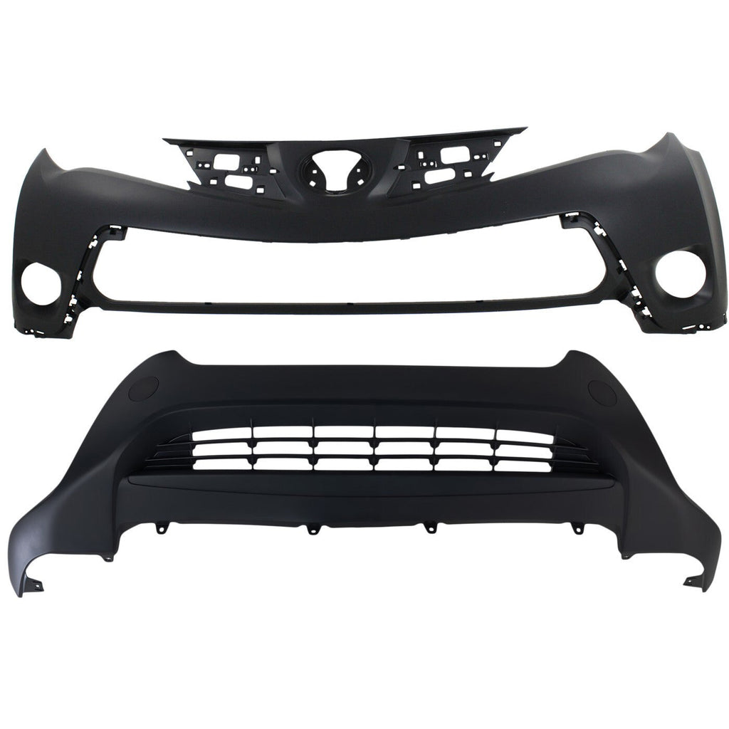Bumper Covers Fascias Set Front Upper and Lower For 2013-15 Toyota RAV4 LE Model