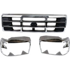 Grille Assembly Headlight Door Kit For 1992-1996 Ford F-150 Bronco Chrome Shell