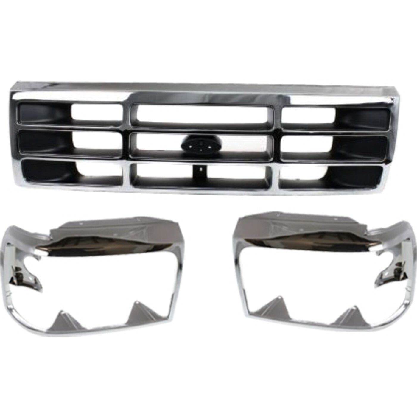 Grille Assembly Headlight Door Kit For 1992-1996 Ford F-150 Bronco Chrome Shell