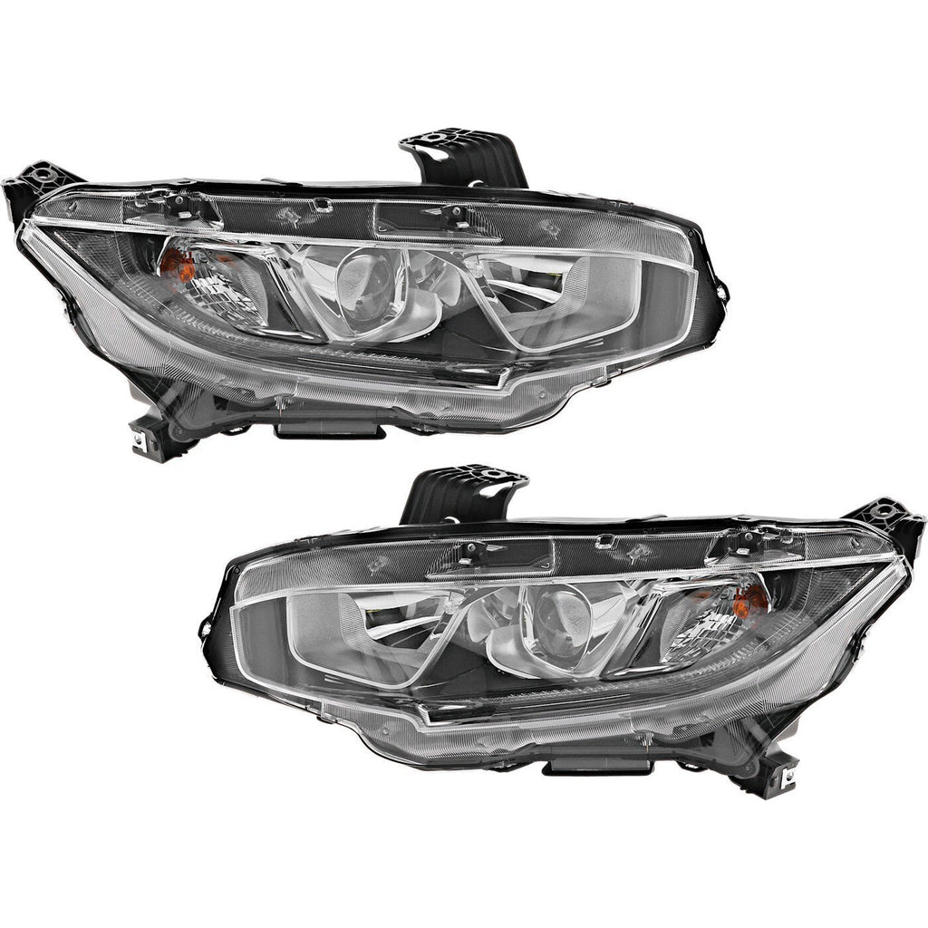 Driver & Passenger Side Headlights For Honda Civic 2016-2020 Halogen w/ Bulbs US