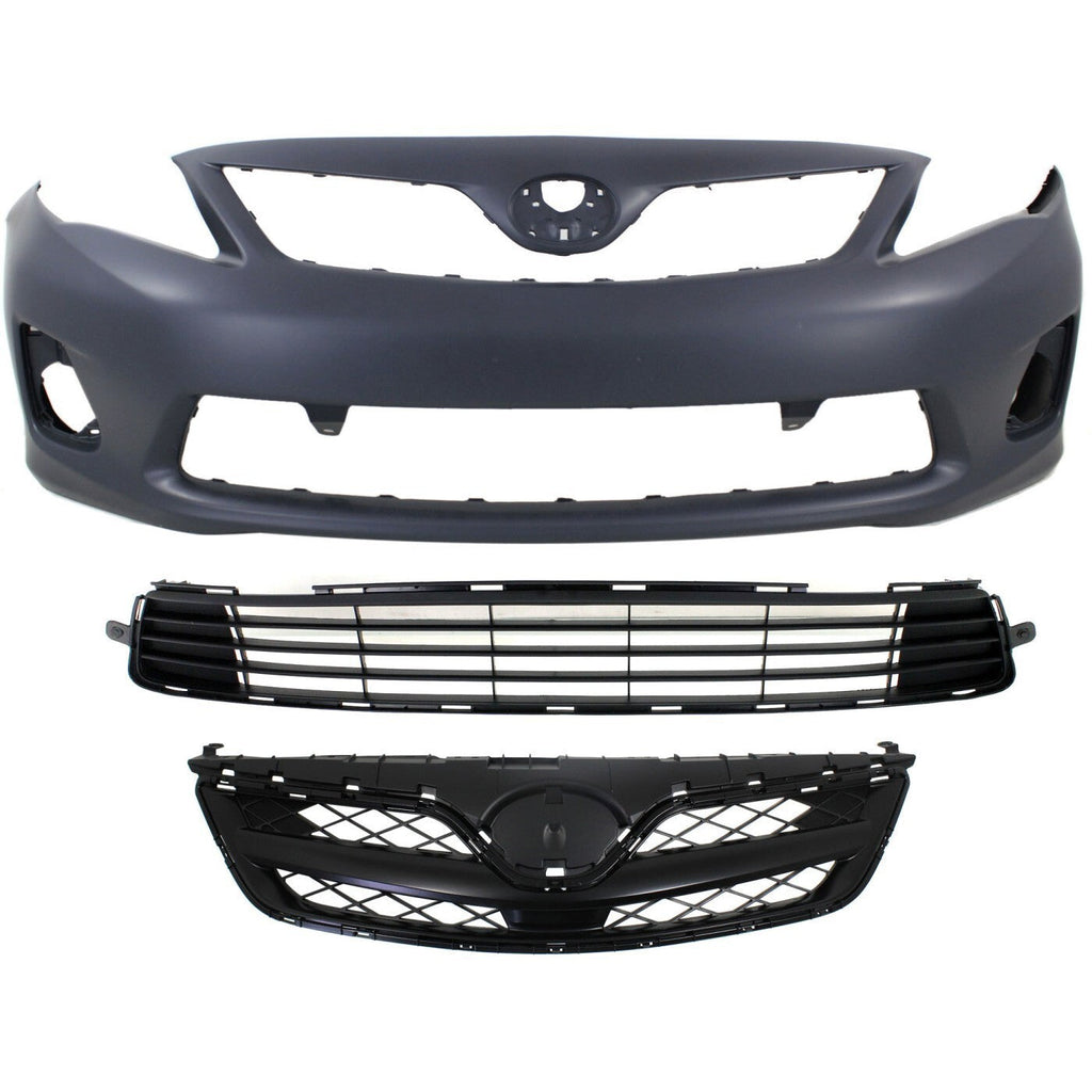 Front Bumper Kit with 2 Grilles For 2011-2013 Toyota Corolla Base CE Models