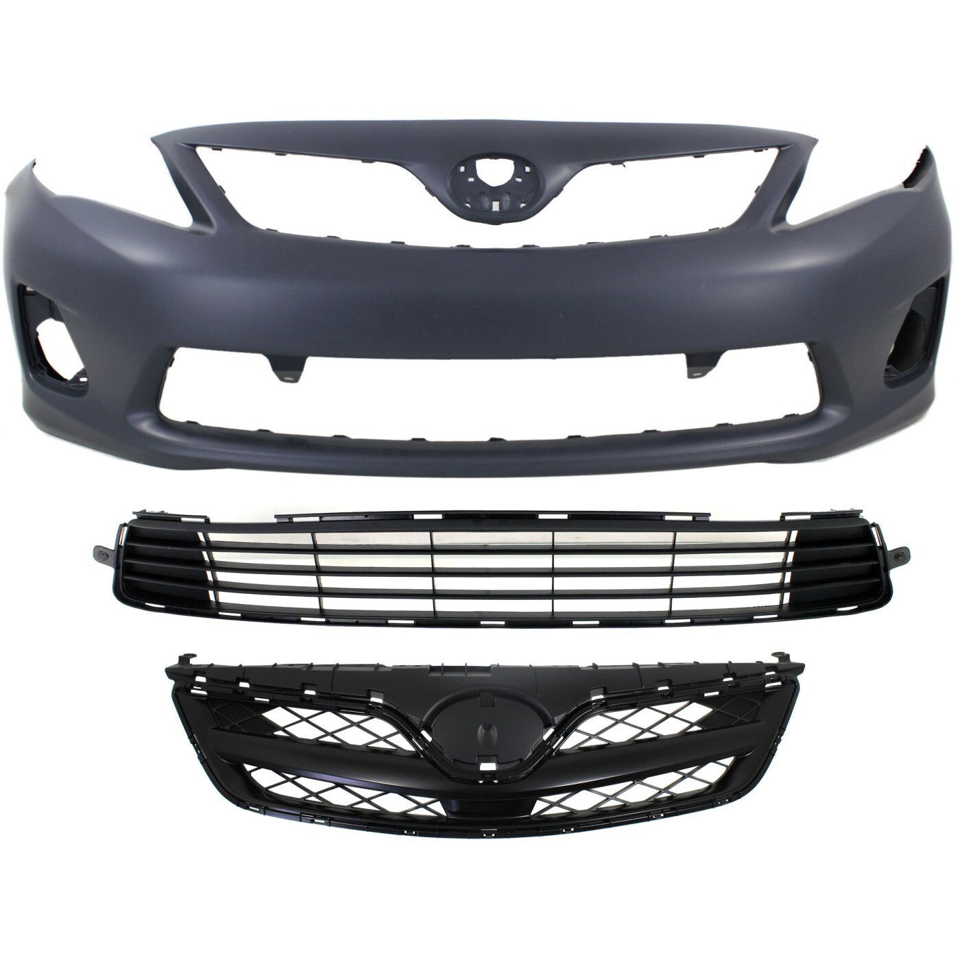 Front Bumper Kit with 2 Grilles For 2011-2013 Toyota Corolla Base CE Models