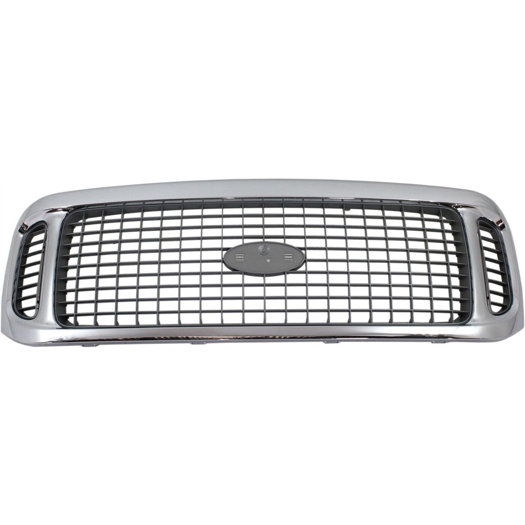 Grille For 2002-2004 Ford Excursion Chrome Shell w/ Gray Insert Plastic