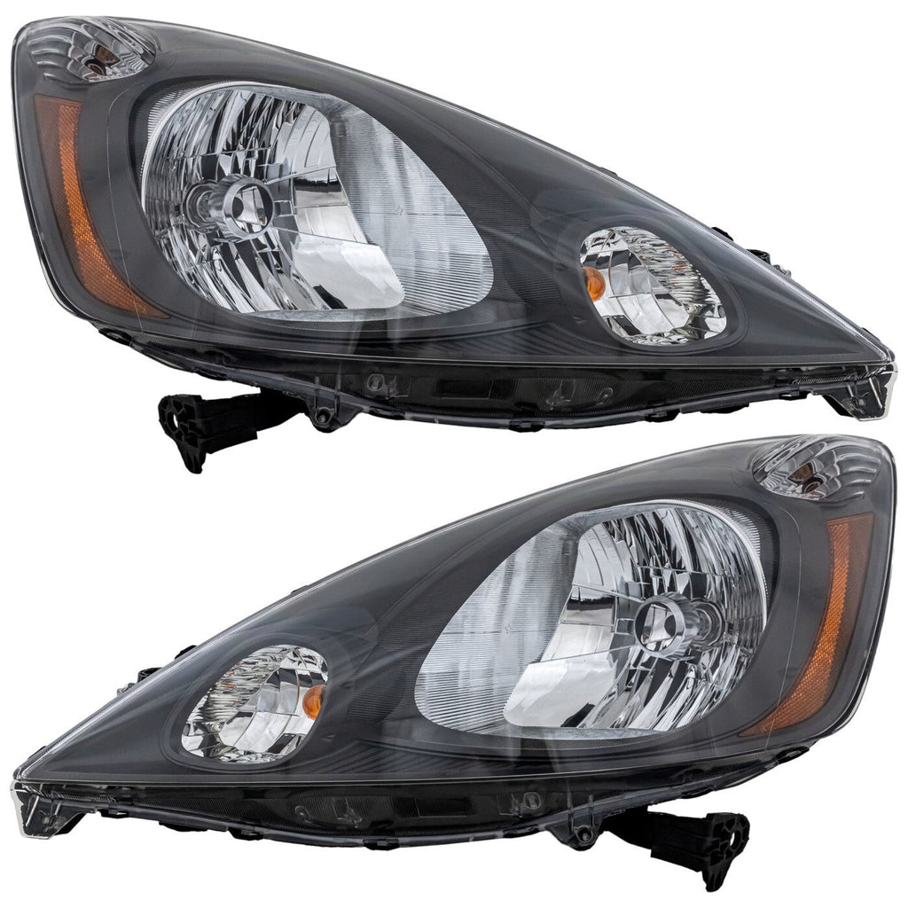 Left & Right Side Headlights For Honda Fit 2009-2014 Halogen w/ Bulbs Base DX LX