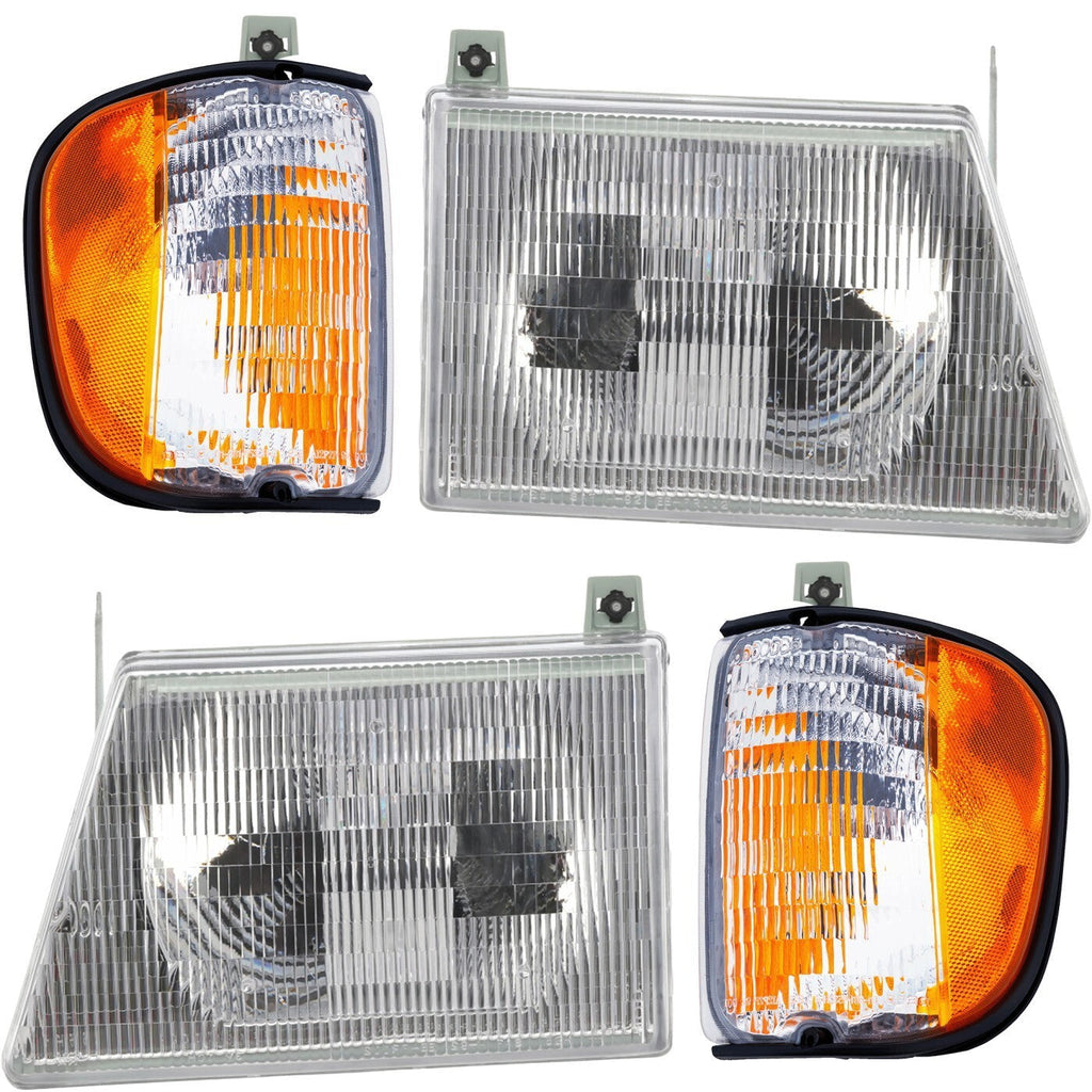 Headlight and Corner Light Kit For 92-02 Ford E-150 Econline E-250 Econoline 4Pc