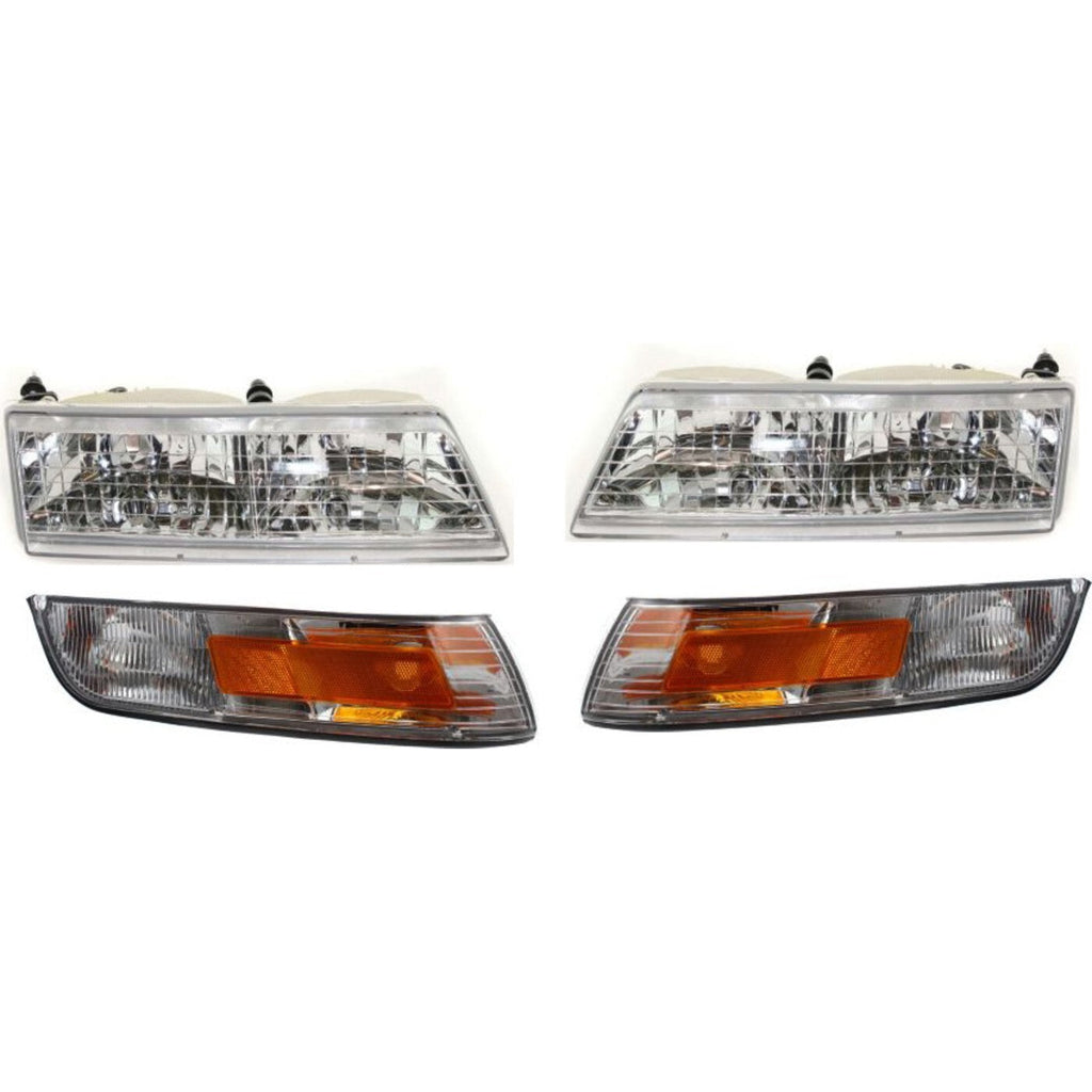 Headlight Kit LH RH For 95-97 Mercury Grand Marquis Incl. Corner w/ Marker Lamp