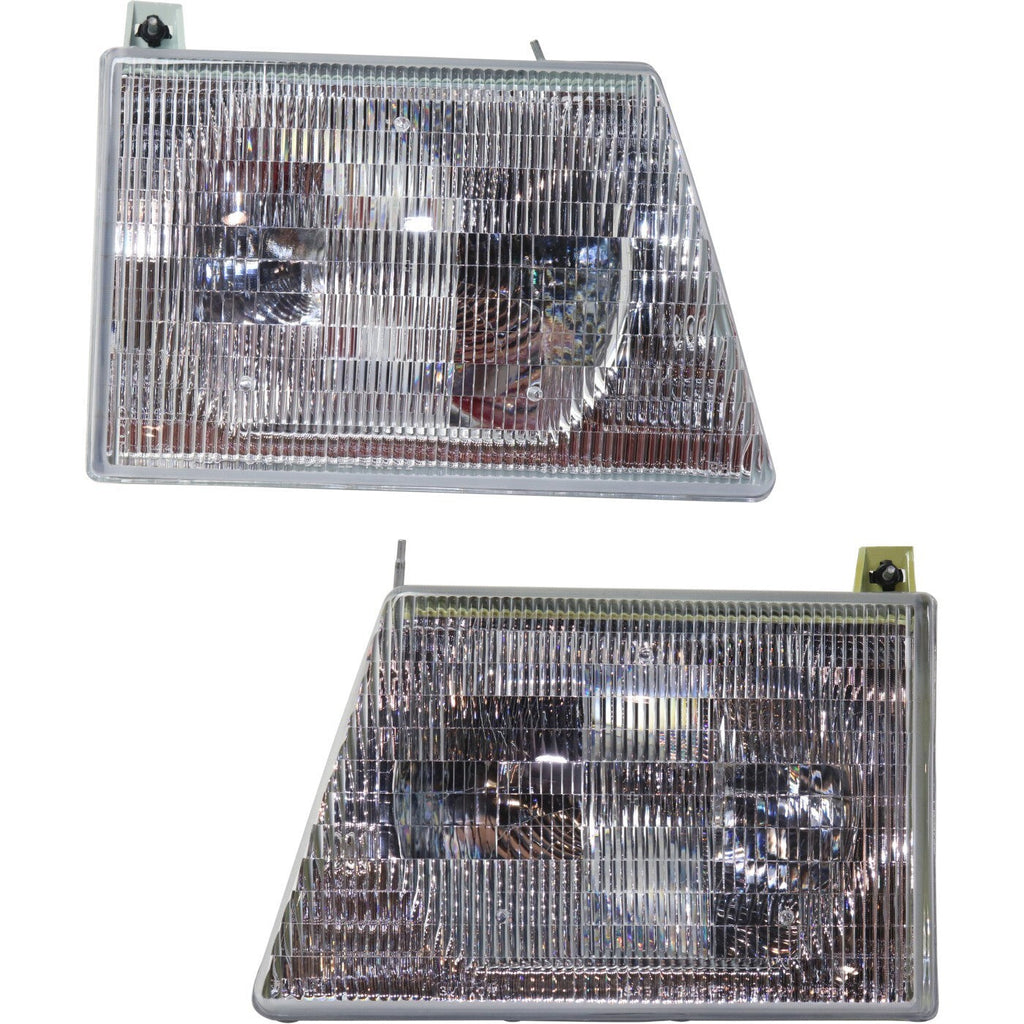 Left & Right Side Headlights For Ford E-350 Econoline 1992-1996 Halogen w/ Bulbs