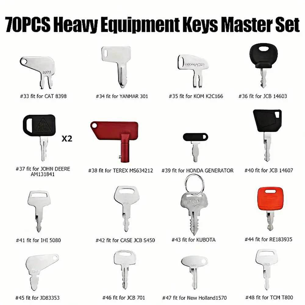 70 Master Keys Set Heavy Equipment Ignition Keys Fits Many Models HOT