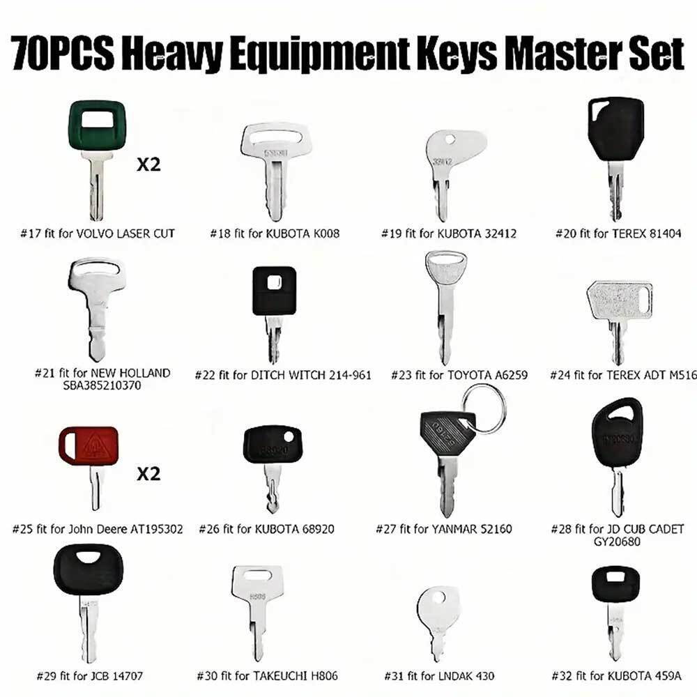 70 Master Keys Set Heavy Equipment Ignition Keys Fits Many Models HOT