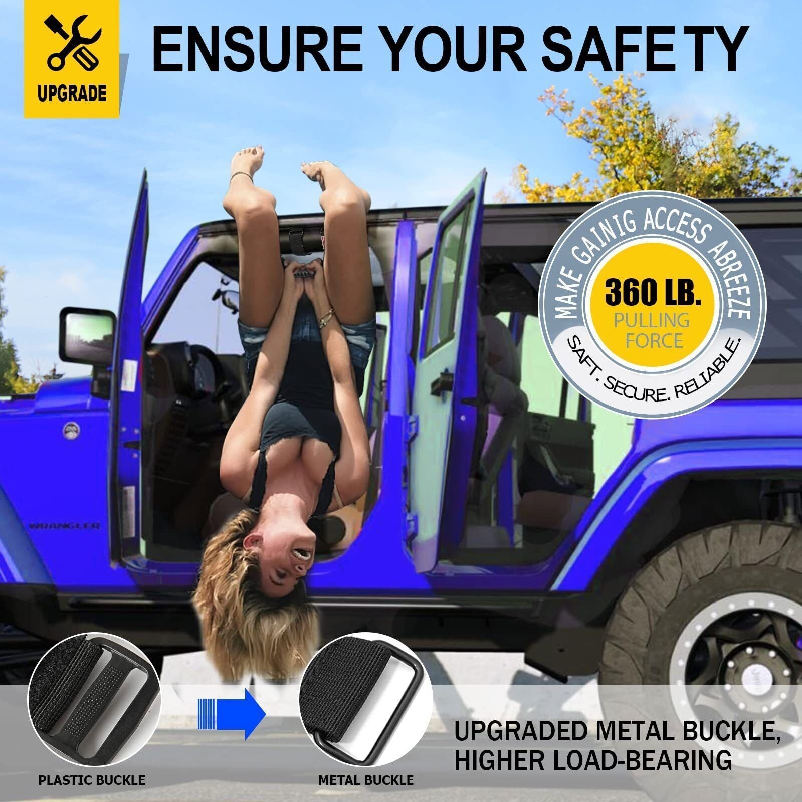 2 Pack Grab Handle Set Compatible with Jeep Wrangler TJ YJ JK, Easy-to-Fit Black
