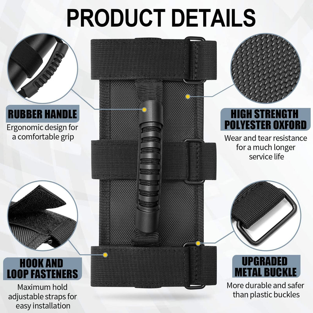 2 Pack Grab Handle Set Compatible with Jeep Wrangler TJ YJ JK, Easy-to-Fit Black