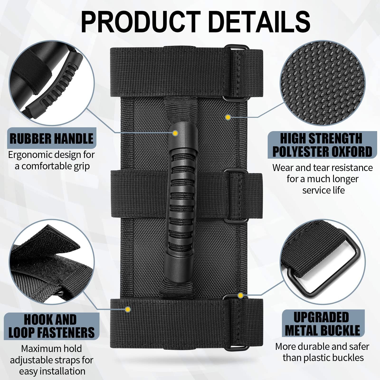 2 Pack Grab Handle Set Compatible with Jeep Wrangler TJ YJ JK, Easy-to-Fit Black