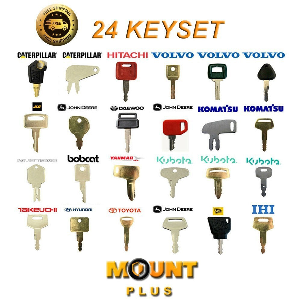 24-Piece Heavy Equipment Ignition Key Set for 16 Brands