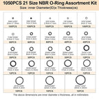 1050PCS O-Ring Assortment Kit | 21 Metric Sizes for Car Repair, Faucet, Air, Gas