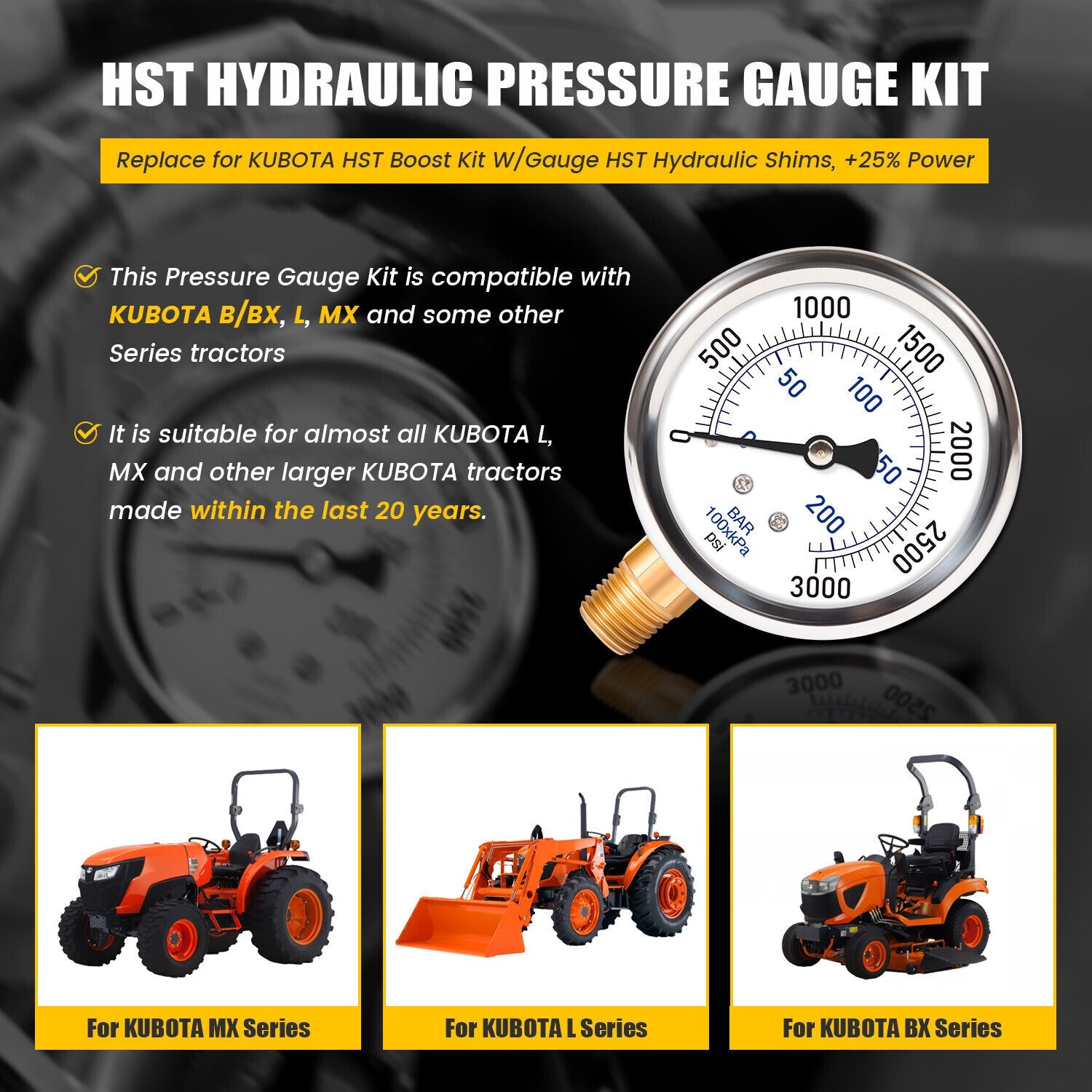 Replaces KUBOTA HST Boost Kit W/Gauge HST Hydraulic Shims for KUBOTA MX 2017+