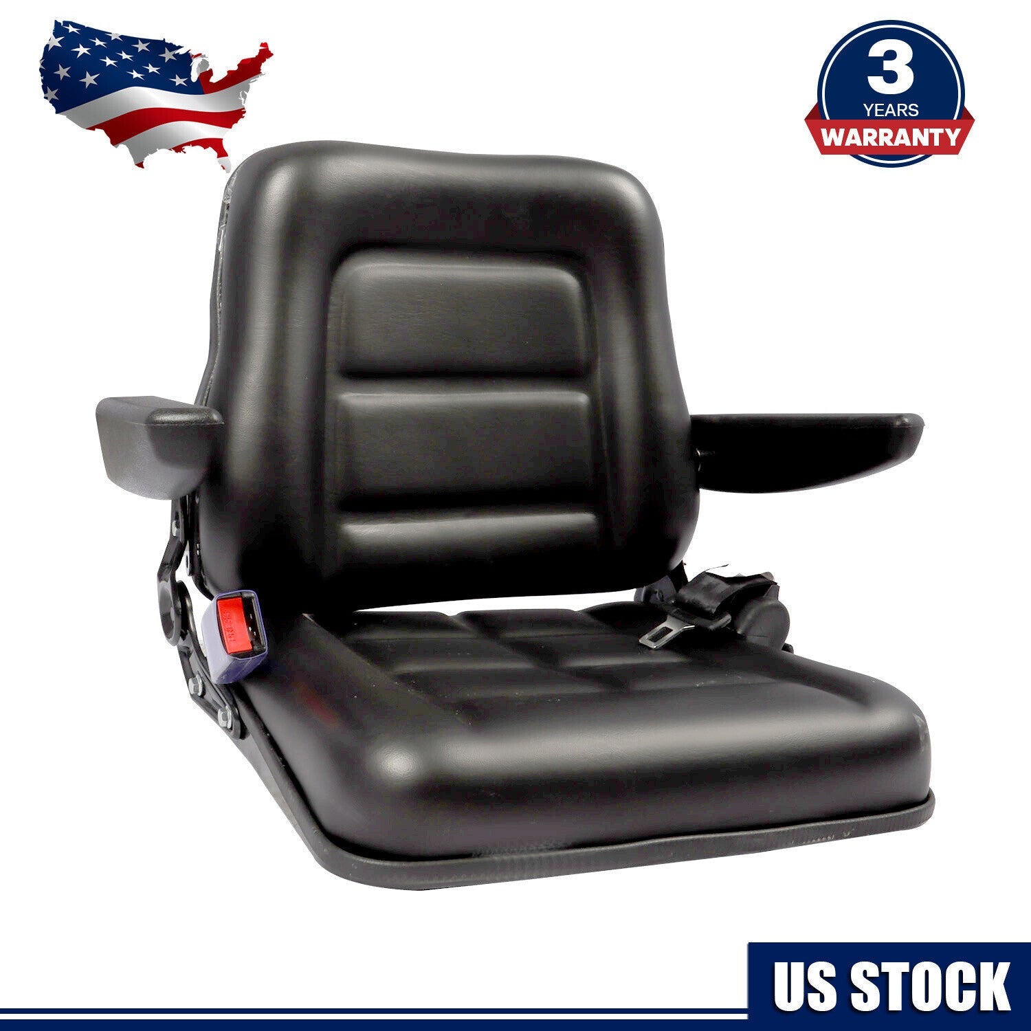 Tractor Forklift Seat Excavator Universal Adjustable Backrest Armrest Safty Belt