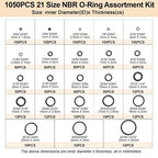 21 Size Rubber O Ring Set,1050 Pcs Black Small O Rings Assortment Kits,Assort...