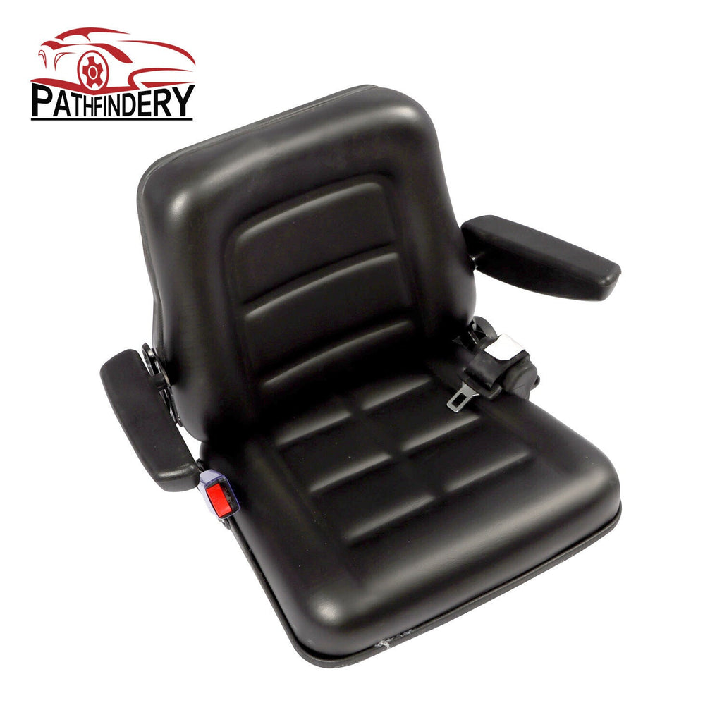 Universal Tractor Seat For Forklift Excavator Skid Loader w/ Armrest+ Safty Belt
