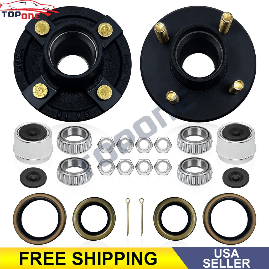 2 Sets 4 on 4'' Trailer Hub Kit for 2000 lbs 1" or 1-1/16" Trailer Straight Axle